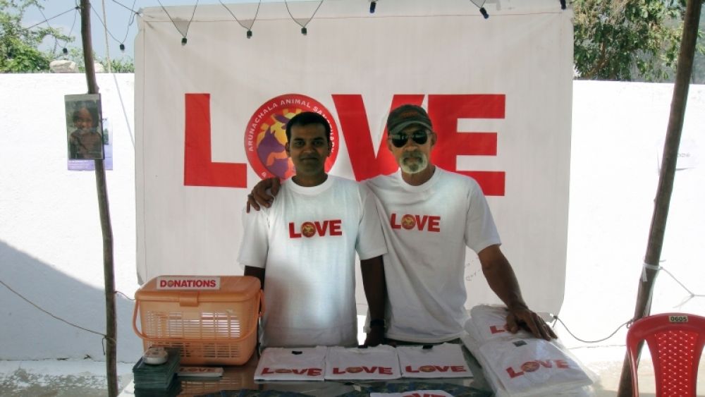 Our booth at Mooji's concert for the Shelter.